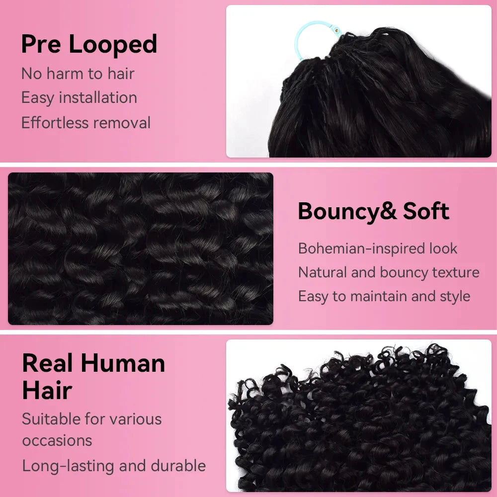 Feather Crochet Human Hair Deep Curly 50G Knotless Pre‑Separated Invisible Miracle Knots Hair Lightweight Reusable Crochet Hair