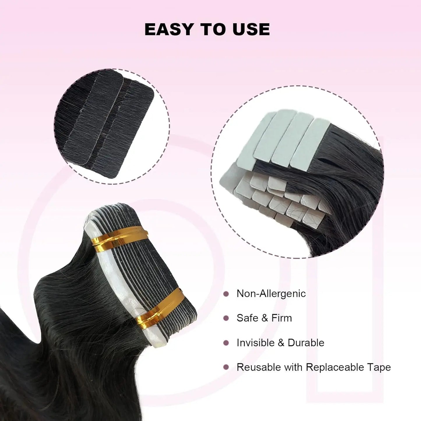 Body Wave Tape In Hair Extensions Natural Black 100% Human Hair Curly Wavy Skin Weft Invisible Full Head Tape ins Hair 20Pcs 50G