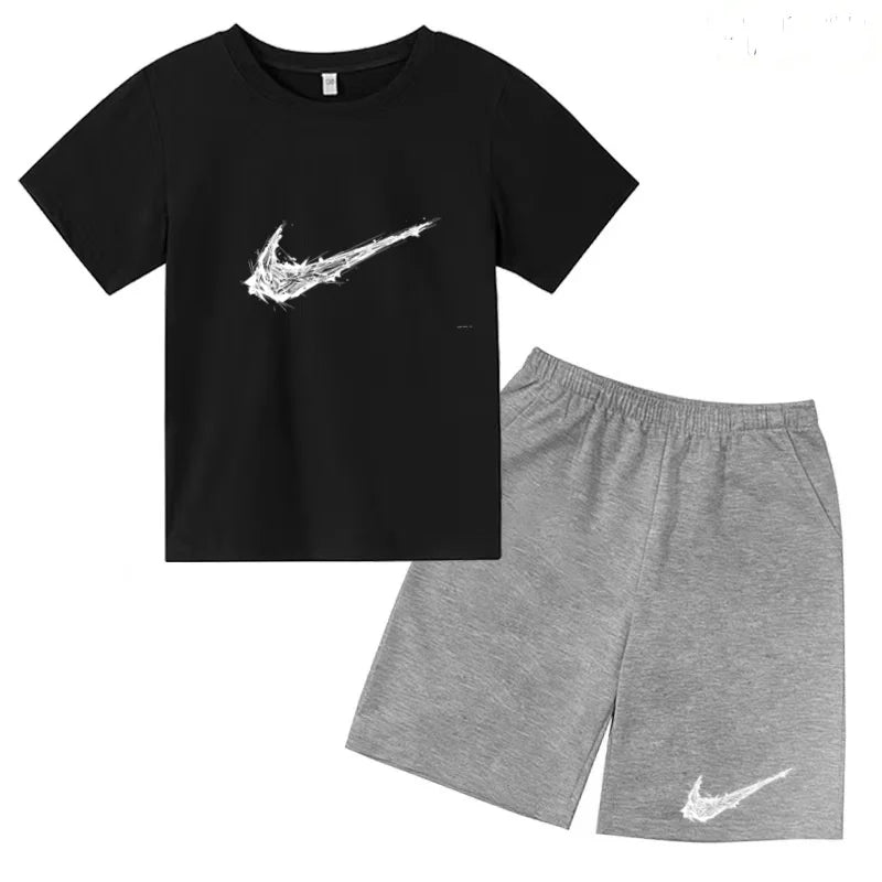 Summer Brand White T-shirt+Shorts Two-piece Set Kids New Clothing Fashion Letter Boy Girl3-13Yrs Sports Short-sleeved Casual Set