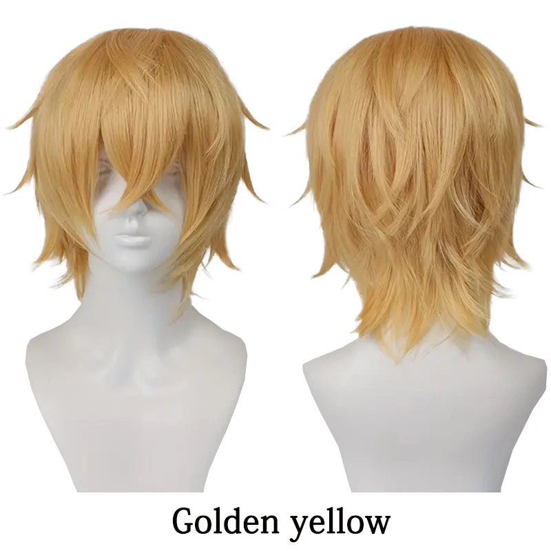 10-Inch Short Straight Hair Suitable For Both Men And Women, Cosplay Synthetic Hair Anime Role-Play Halloween Party Upturned Wig