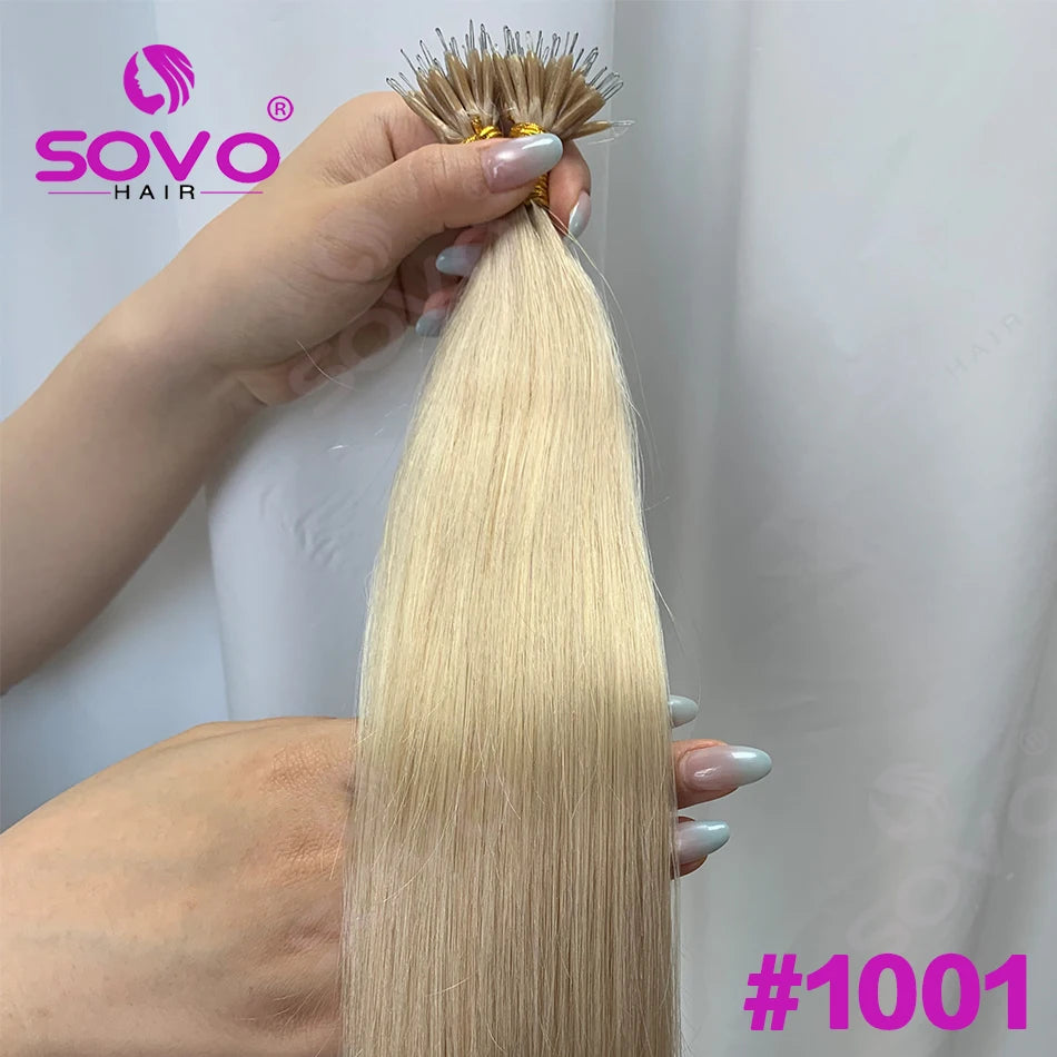 Nano Ring Hair Extensions Human Hair 100 Strands Remy European Straight Hair Natural Blonde Invisible Reusable