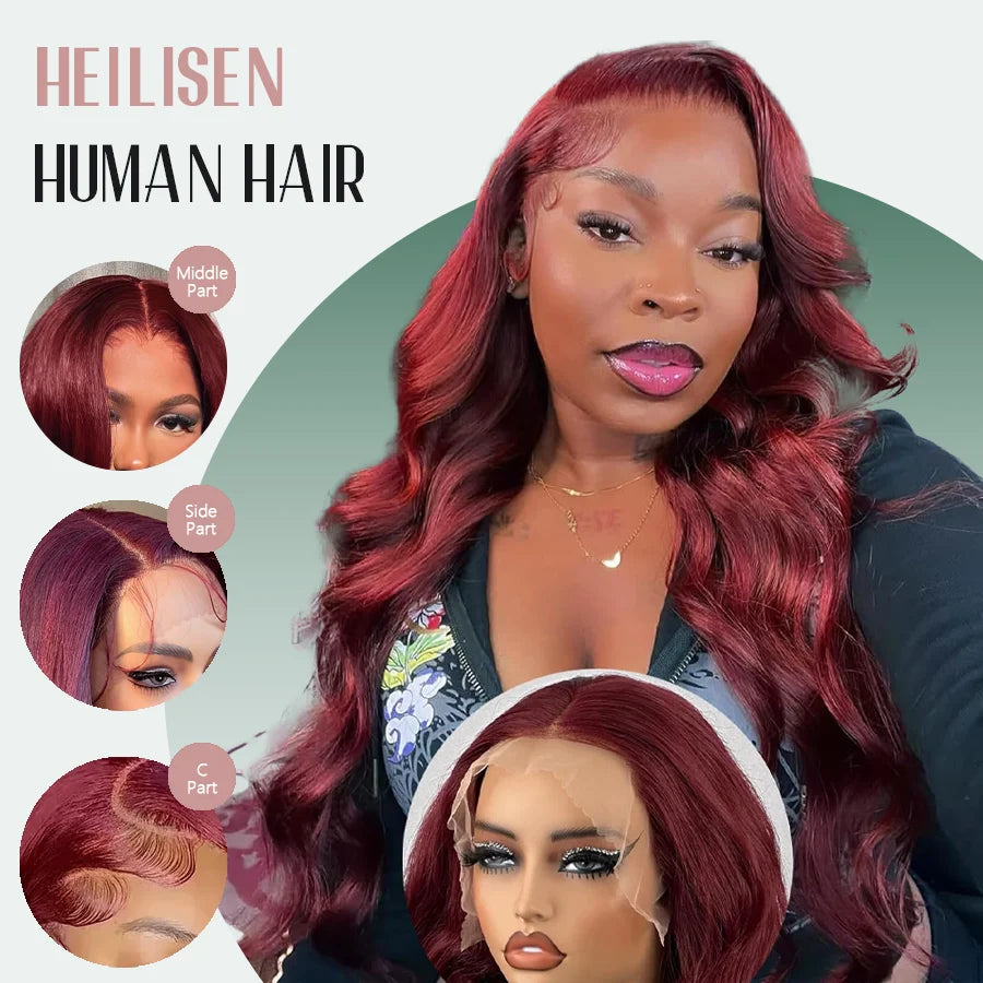 Body Wave Burgundy 40 Inches Long-length 200% High Density 13x6 13x4 HD Transparent Lace Frontal Wig Human Hair Wigs 99J Wine Red Pre Plucked Brazilian Hair For Women
