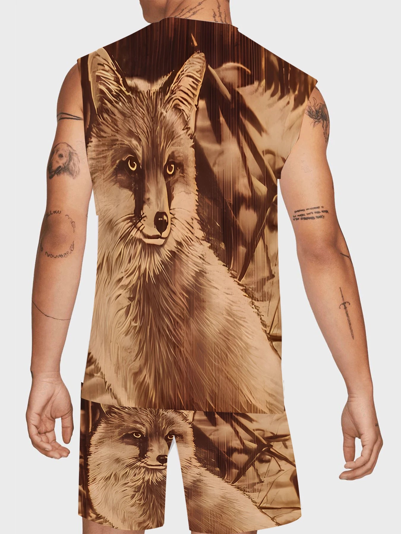 Men's V-Neck Tank Top and Shorts Set Lightweight Polyester Homewear Vacation Outfit Standard Fit