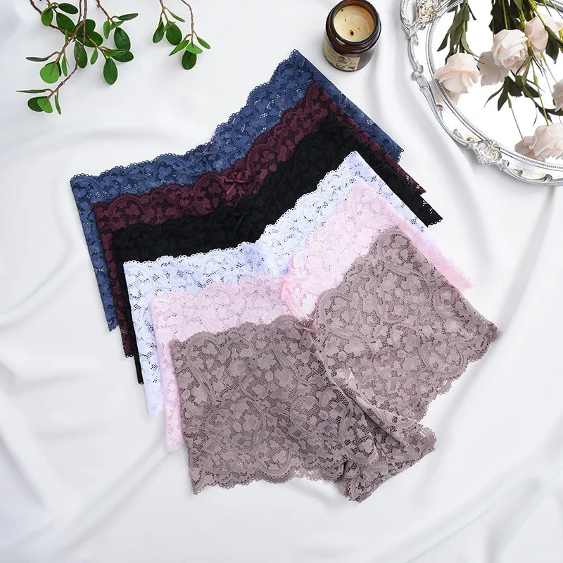 5PCS/SET Women Sexy Lace Panties Low Waist Bow Underwear Lace Trim Breathable Alluring Boxer Briefs MultiColor Pack Lingerie New