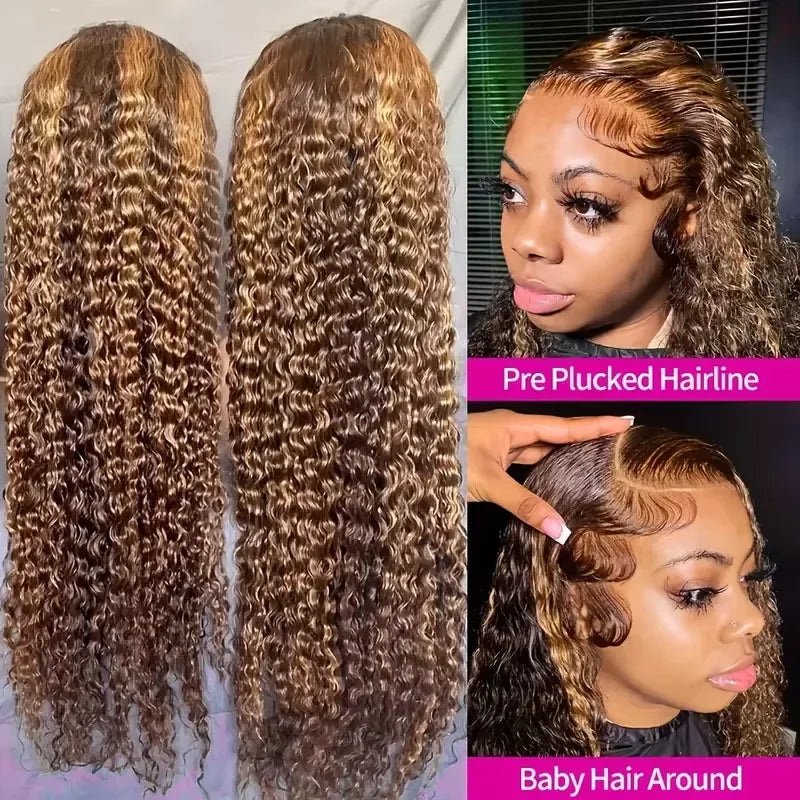 Curly Highlight 13x4 13x6 Lace Front Human Hair Wigs For Women Pre Plucked Honey Blonde 13x6 Lace Frontal Wigs Remy Hair