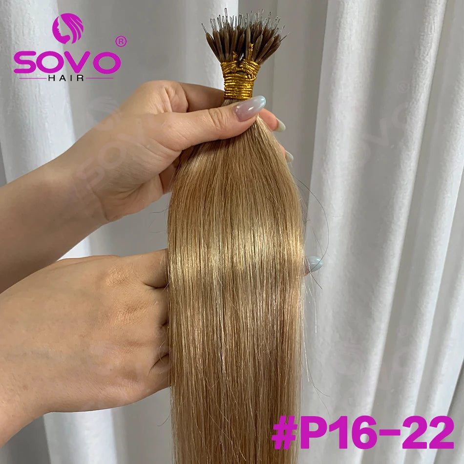 Nano Ring Hair Extensions Human Hair 100 Strands Remy European Straight Hair Natural Blonde Invisible Reusable