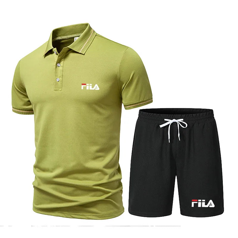 Men's Fashionable 2-Piece Sports Outfit Casual Short-Sleeved Polo Shirt And Shorts Set