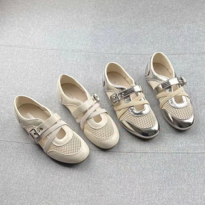 New Splicing Woven Hollow Sneakers 2026 Spring and Summer Buckle Non-slip Casual Single Shoes
