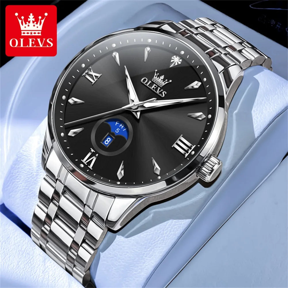 OLEVS Moon Phase men's watches calendar 30m waterproof quartz watch for man fashion minimalist Original wristwatch brand watch