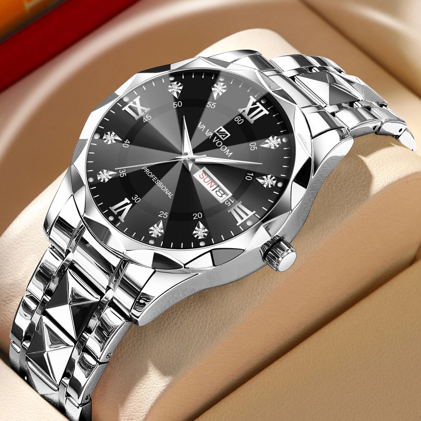 VA VA VOOM Hot Selling Original Blue Gold Quartz Watch Men Fashion High Quality Japanese Movement Gold Stainless Steel Fashion Clock Sports Gift Watch Men Rhombus Design Business Quartz Watch Men Fashion Gold Clock Sports Gift Watch for Men
