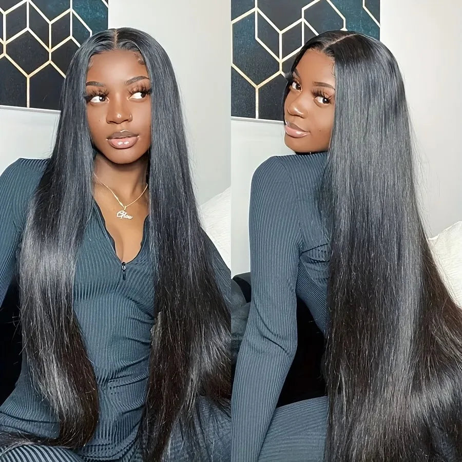 5x5 Natural Color Straight Human Hair Wig Swiss HD Lace Front Straight Wig Three Densities are Avaliable All Fluffy Full Hair Natural Looking Comfortable Pre Plucked Hairline with Baby Hair Easy to Maintain for Everyday and Occasion Use