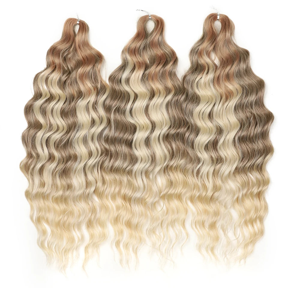 FREEDOM Synthetic Curly Braiding Hair Extensions 24 Inch/60 cm Long Deep Wavy Twist Crochet Braids Hair Ombre Brown Rainbow Hair