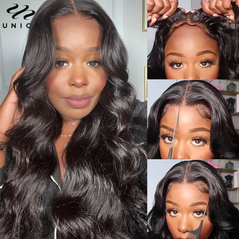 UNice No-Slip Cap 7x5 Lace Glueless Body Wave Human Hair Wigs With Drawstring & Secure Silicone Strips