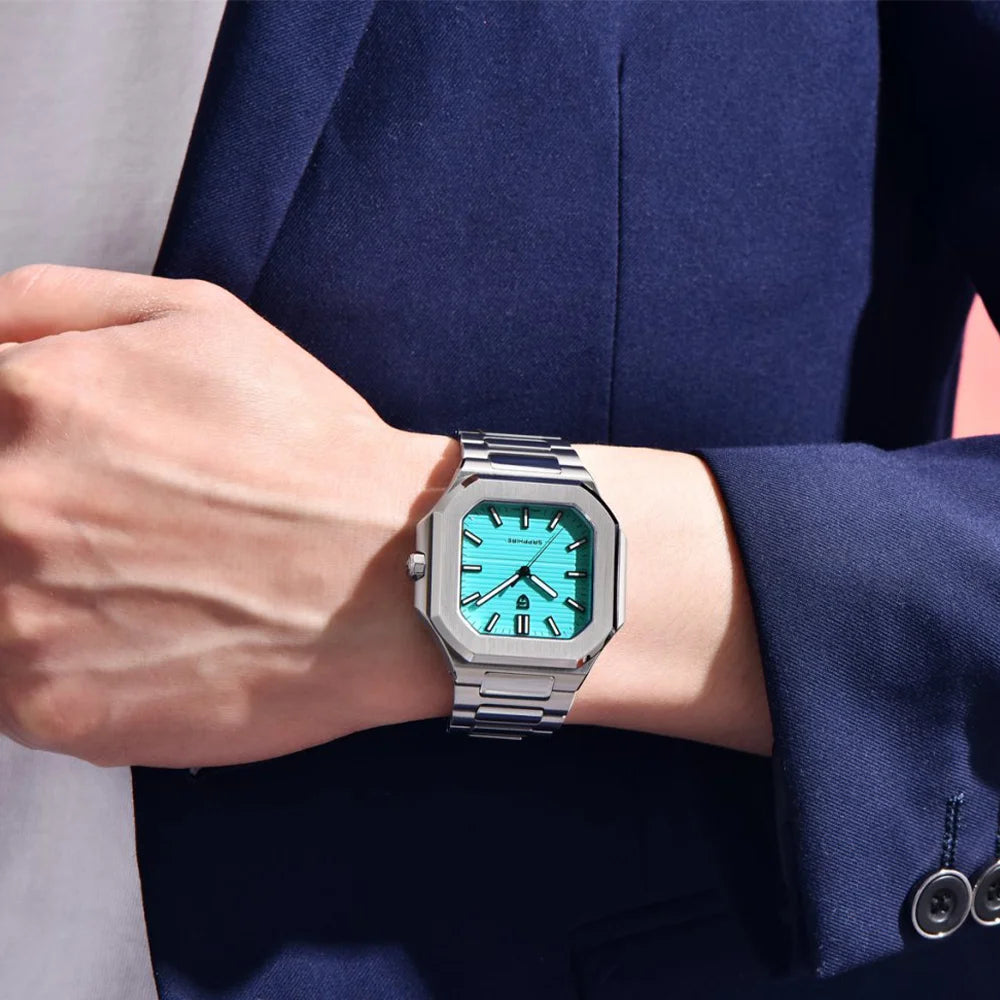 TOP New PAGANI DESIGN 37MM Square Men Quartz Watches Luxury Sapphire Glass AR Coated Business Watch VH31 Luminous Watch for Men