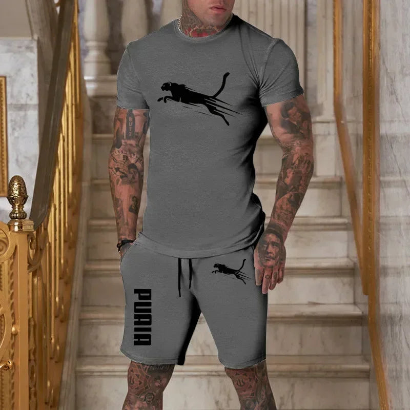 2026 Trendy Fashion Casual Summer Outdoor Sports Set Men's Breathable T-shirt and Shorts Casual Two-piece Set