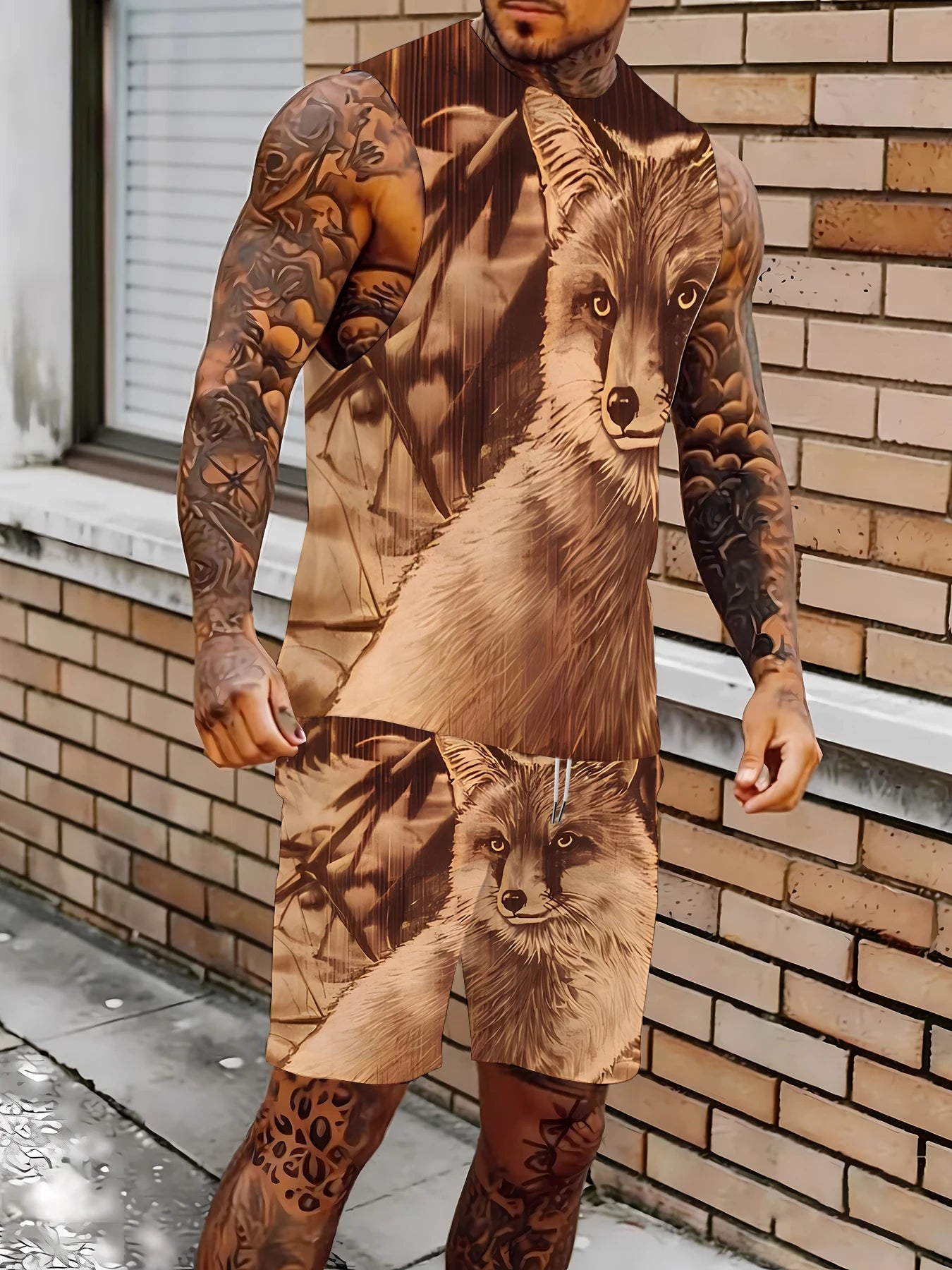 Men's V-Neck Tank Top and Shorts Set Lightweight Polyester Homewear Vacation Outfit Standard Fit