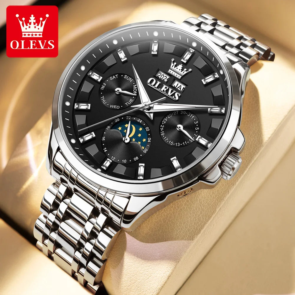 OLEVS 7070 Automatic Watch Men Moon phase Waterproof Men Watches Stainless steel Luxury Mechanical Watch for Men