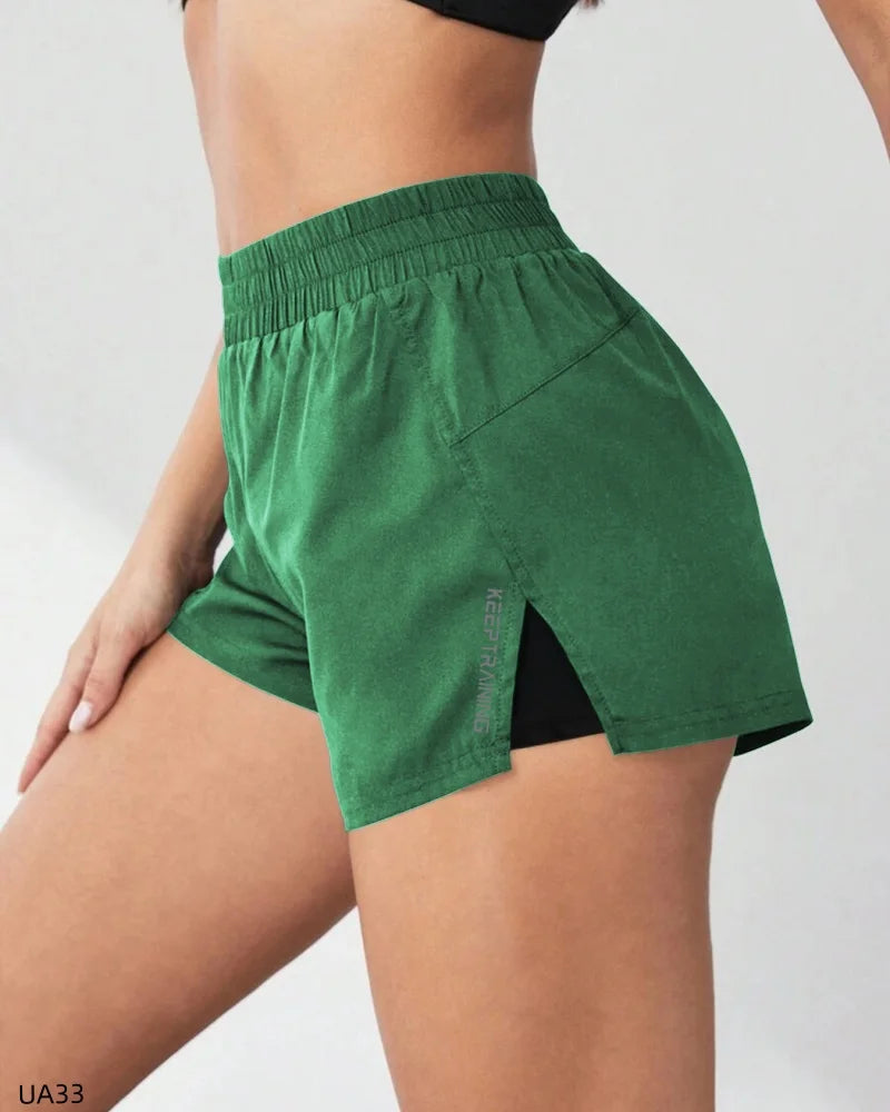 2026 Summer New Women's Solid Color Leisure Outdoor Sports Vacation Two Loose Yoga Quick drying Anti glare Fitness Shorts