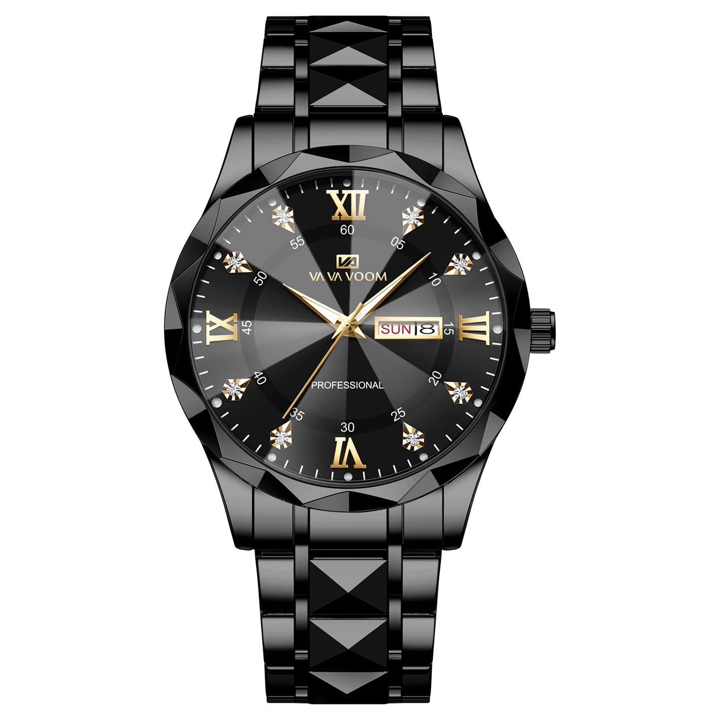 VA VA VOOM Hot Selling Original Blue Gold Quartz Watch Men Fashion High Quality Japanese Movement Gold Stainless Steel Fashion Clock Sports Gift Watch Men Rhombus Design Business Quartz Watch Men Fashion Gold Clock Sports Gift Watch for Men