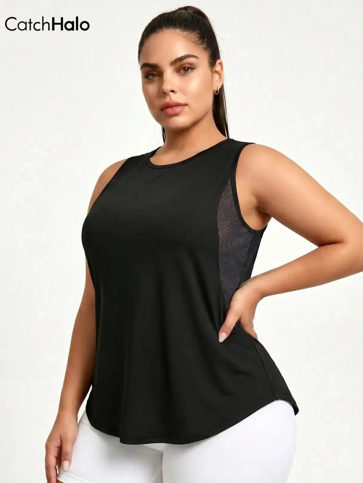Plus Size Mesh Tank Top Women Breathable Loose Fit Gym Top Sleeveless Yoga Shirt Sweat Wicking Summer Sports Activewear