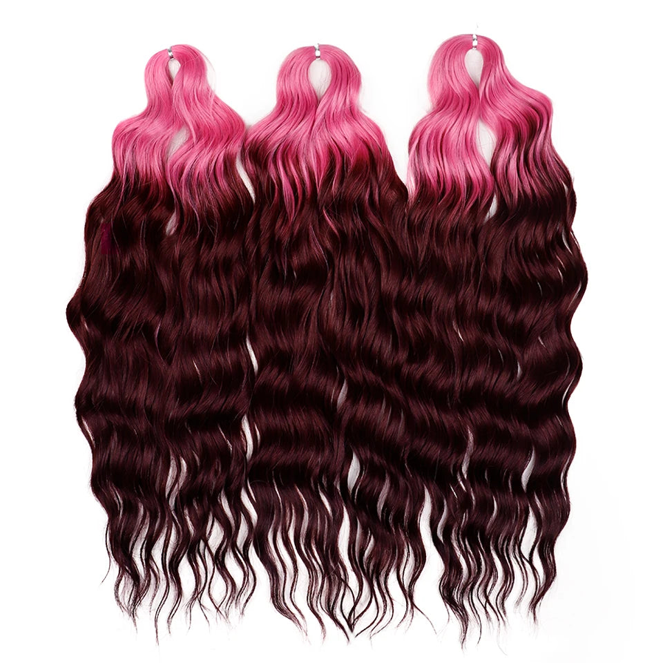 FREEDOM Synthetic Curly Braiding Hair Extensions 24 Inch/60 cm Long Deep Wavy Twist Crochet Braids Hair Ombre Brown Rainbow Hair
