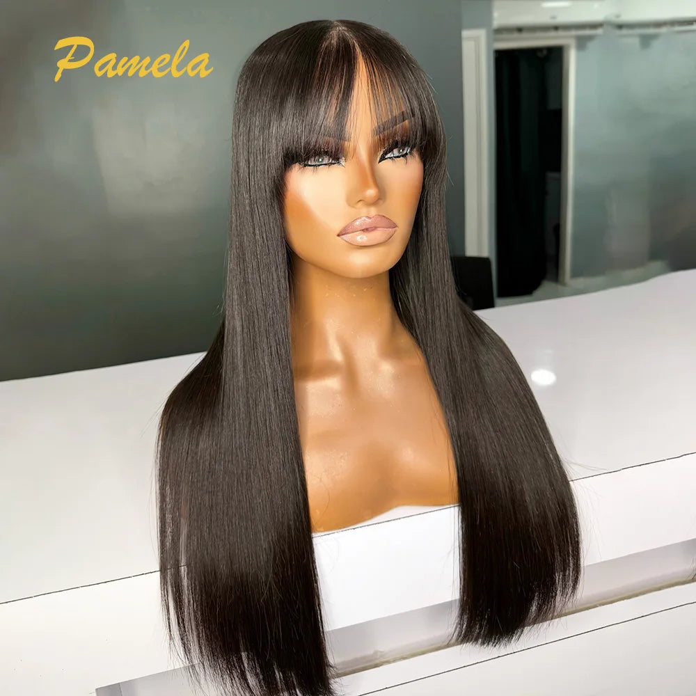 Brazilian Pre Cut Bone Straight Human Hair With Bangs 360 Lace Front Wig Human Hair Pre Plucked Wigs For Women