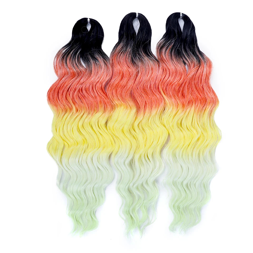 FREEDOM Synthetic Curly Braiding Hair Extensions 24 Inch/60 cm Long Deep Wavy Twist Crochet Braids Hair Ombre Brown Rainbow Hair