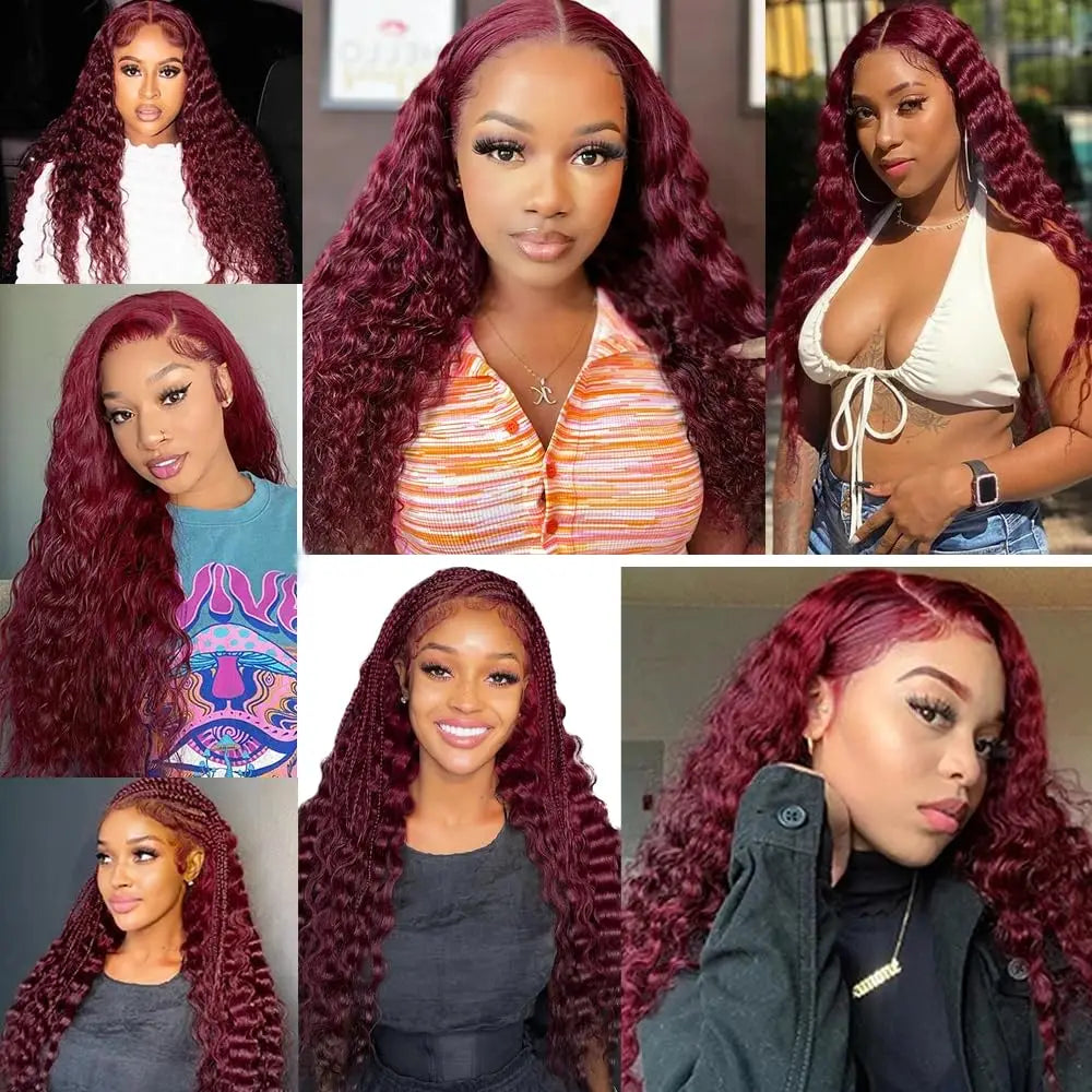 99J Color Burmese Curly Hair Bundles Burgundy Human Hair Bundle Extension Human Hair Weave Tissage  Deep Wave 1/3/4 Bundles