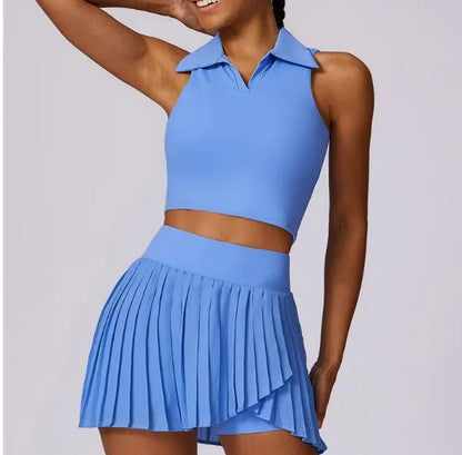 Custom Tennis Skirt Sportswear Fitness Vest Sportswear Tennis Custom Sport Dress Golf Skirt Women 2 Pieces Tennis Skirt Set