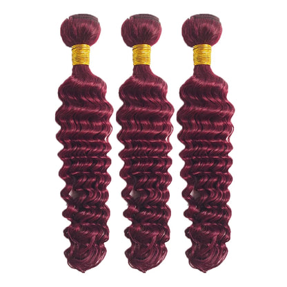 99J Color Burmese Curly Hair Bundles Burgundy Human Hair Bundle Extension Human Hair Weave Tissage  Deep Wave 1/3/4 Bundles
