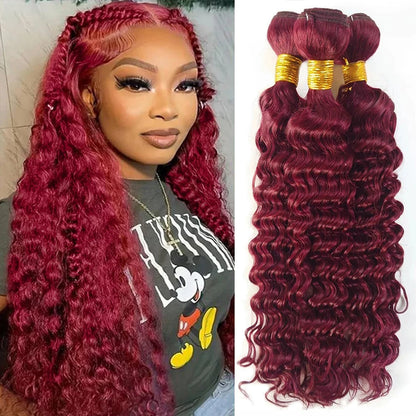 99J Color Burmese Curly Hair Bundles Burgundy Human Hair Bundle Extension Human Hair Weave Tissage  Deep Wave 1/3/4 Bundles