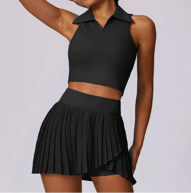 Custom Tennis Skirt Sportswear Fitness Vest Sportswear Tennis Custom Sport Dress Golf Skirt Women 2 Pieces Tennis Skirt Set