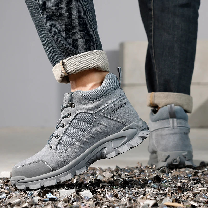 GUYISA Men High Top Mesh Safety Shoes Anti-impact And Puncture-resistant Rubber Steel Toe