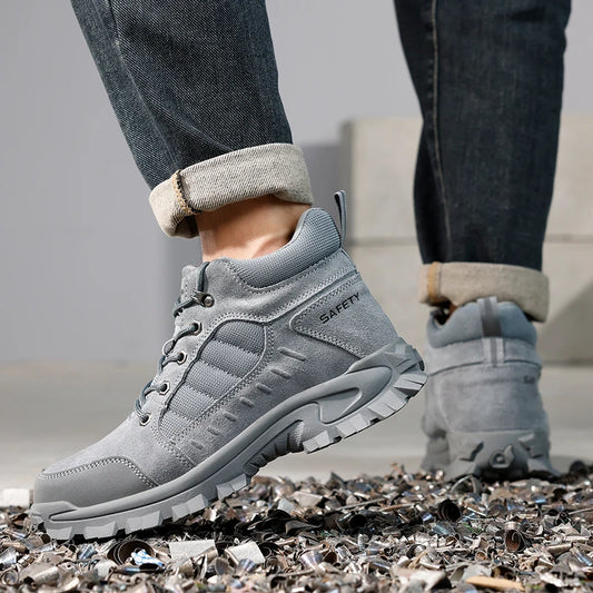 GUYISA Men High Top Mesh Safety Shoes Anti-impact And Puncture-resistant Rubber Steel Toe