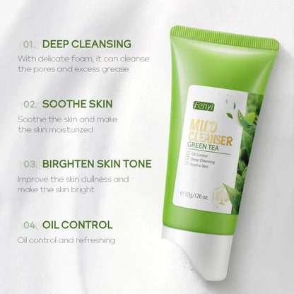 50g Green Tea Facial Cleanser Natural Plants Deep Cleansing Oil-Control Moisturizing Brighten Soften Skin Dense Foam Skin Care