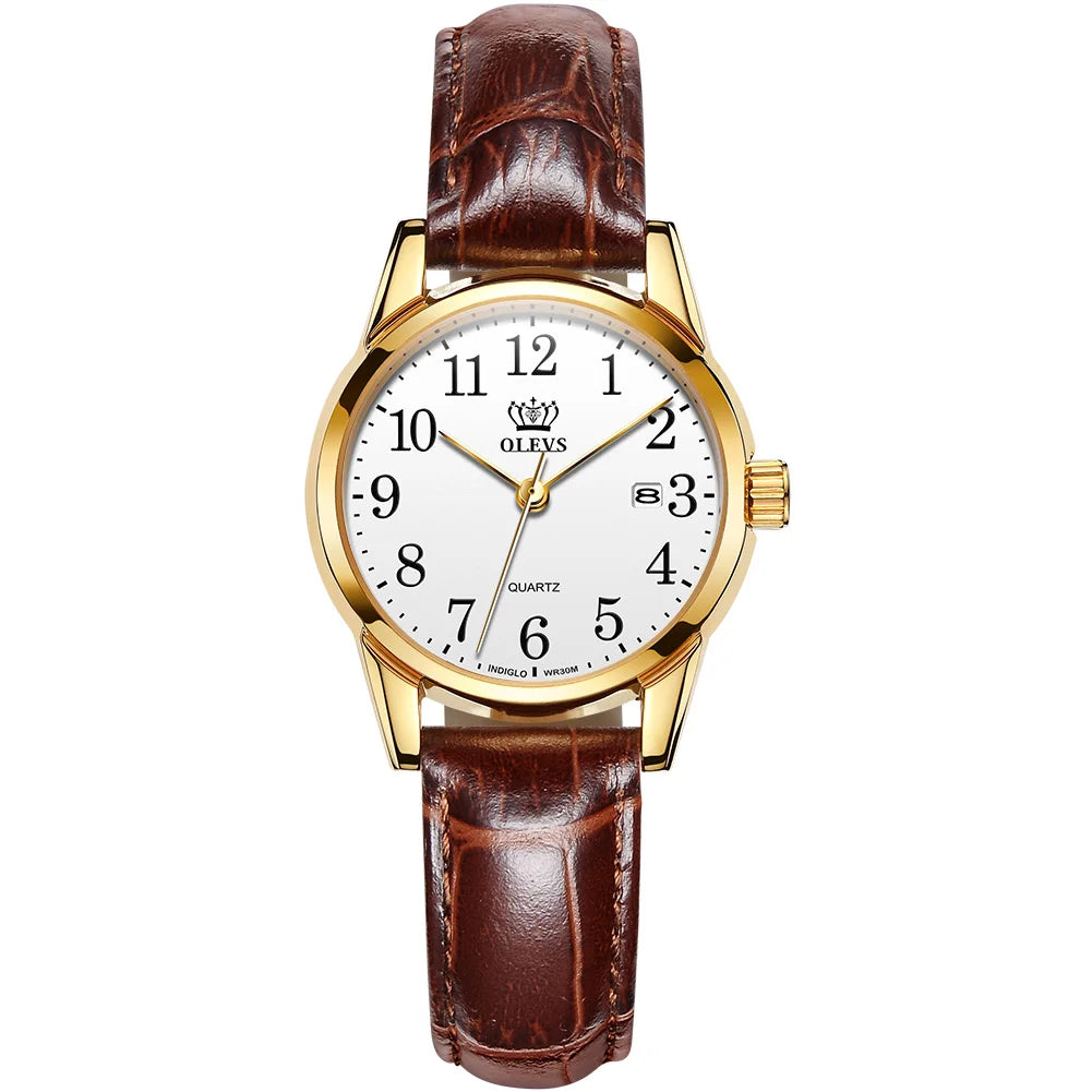 OLEVS Top Brand Quartz Watch For Women 50M Waterproof GMT  Watches Women's Sports Leather Strap Men Wristwtach Ultrathin