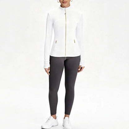 USA Zipper Two Piece Legging Sets Women High Elastic Yoga Outfit Long Sleeve Tops & Pants Gym Set