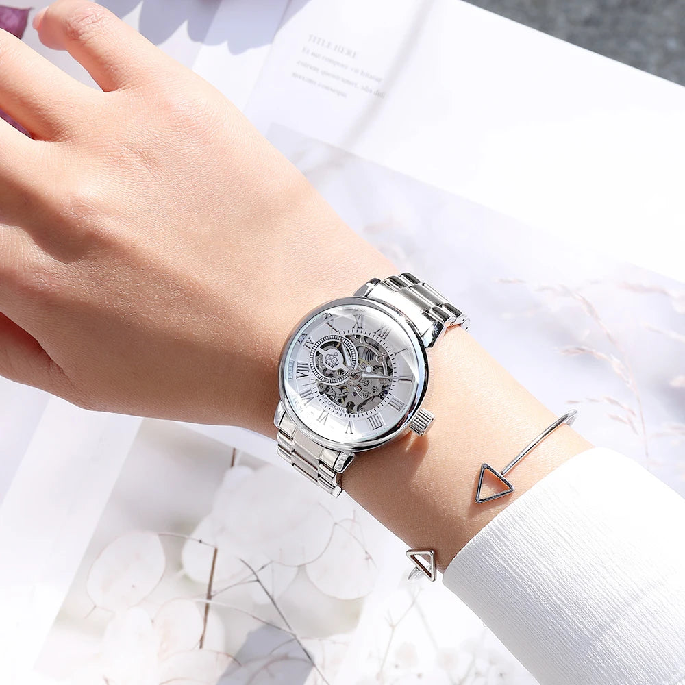 ORKINA Automatic Mechanical Women's Watch Top Brand Luxury Fashion Casual Leather or Stainless Steel Band Lady Dress Wristwatch