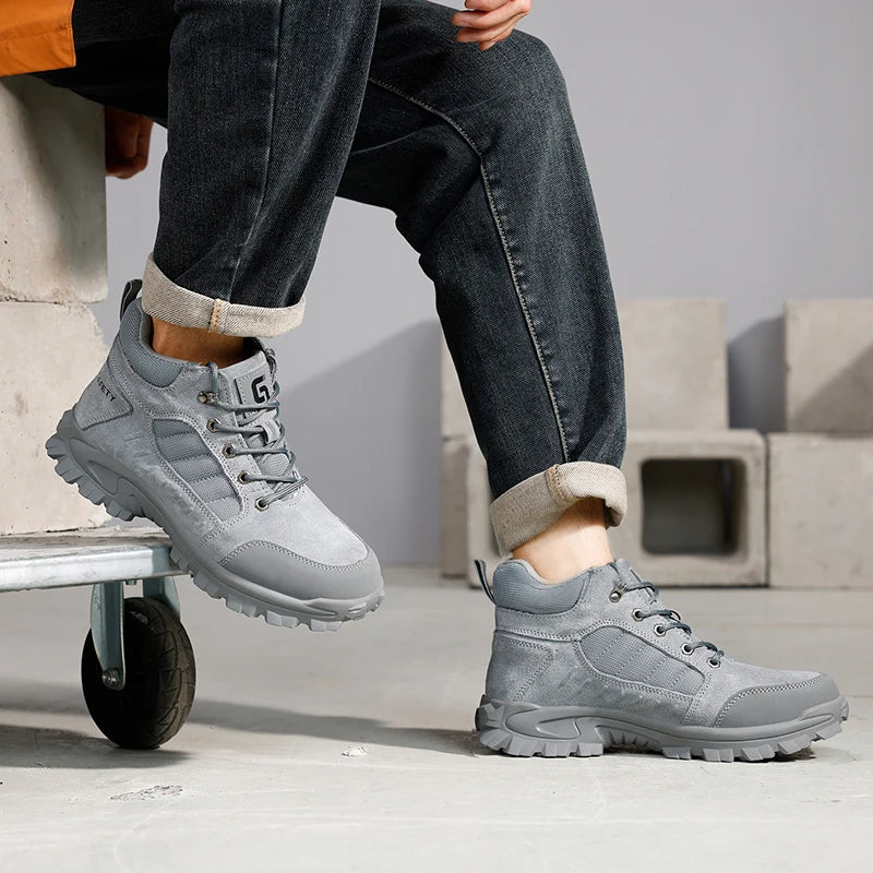 GUYISA Men High Top Mesh Safety Shoes Anti-impact And Puncture-resistant Rubber Steel Toe