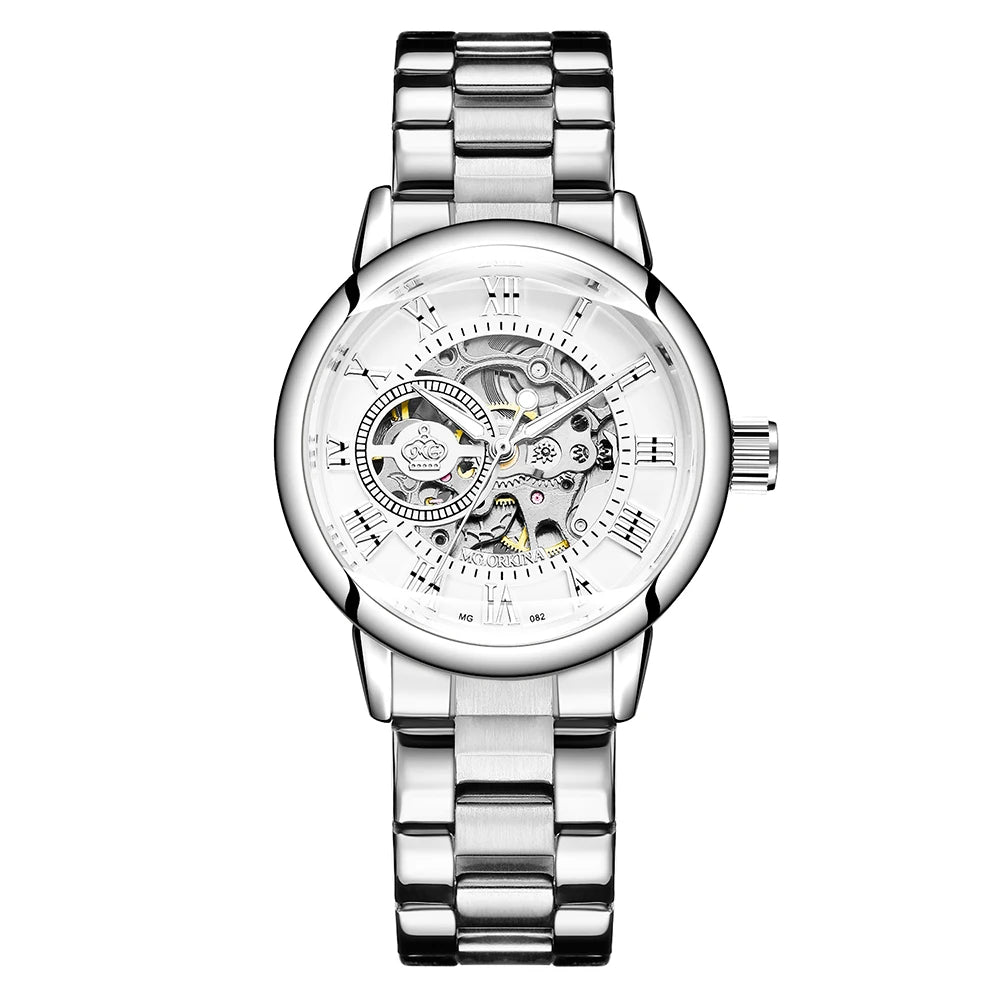 ORKINA Automatic Mechanical Women's Watch Top Brand Luxury Fashion Casual Leather or Stainless Steel Band Lady Dress Wristwatch