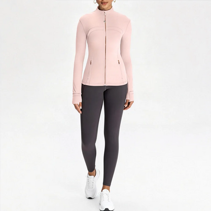 USA Zipper Two Piece Legging Sets Women High Elastic Yoga Outfit Long Sleeve Tops & Pants Gym Set