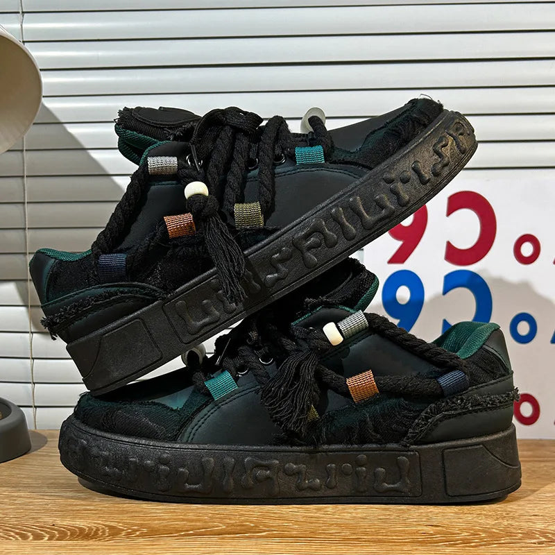 2026 New Thick Sole Trendy Bread Board Shoes for Men, Dreadlocks Design, Comfortable Wear-resistant Casual Sneakers, Multi-color