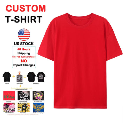 USA Inventory 180g 100% Cotton T-shirt 6oz Weight Plain Blank Tee for Men & Women Fast Delivery