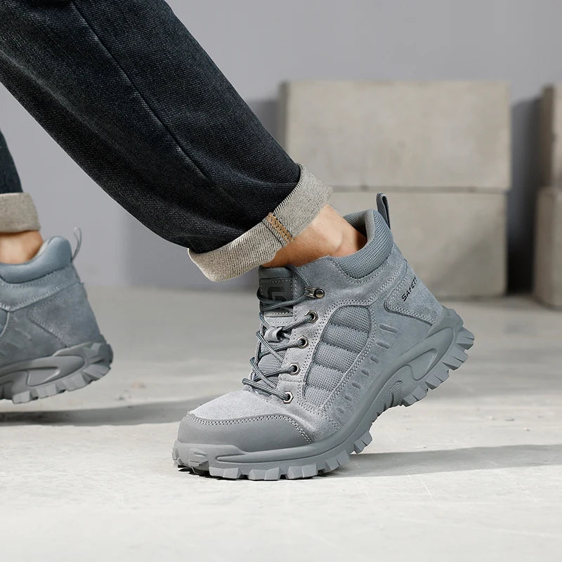 GUYISA Men High Top Mesh Safety Shoes Anti-impact And Puncture-resistant Rubber Steel Toe