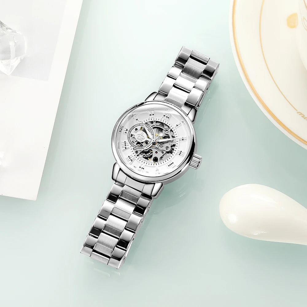 ORKINA Automatic Mechanical Women's Watch Top Brand Luxury Fashion Casual Leather or Stainless Steel Band Lady Dress Wristwatch