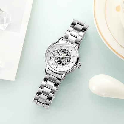 ORKINA Automatic Mechanical Women's Watch Top Brand Luxury Fashion Casual Leather or Stainless Steel Band Lady Dress Wristwatch