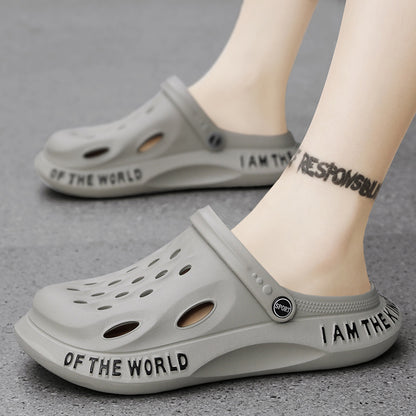 Coconut Hole Shoes Men's Soft-soled Garden Shoes Fashionable All-match Slippers Men's Sandals with Baotou Breathable Beach Shoes for Men