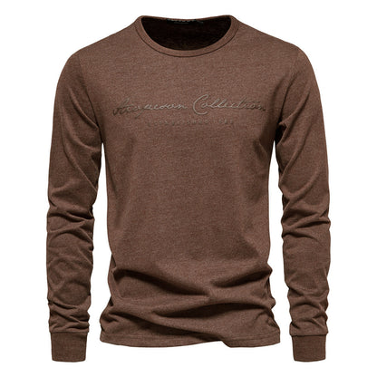 Printed Shirt European Size Round Neck Men's Long-Sleeved Bottoming Letter New Casual Sports Pure Color Cotton T-Shirt
