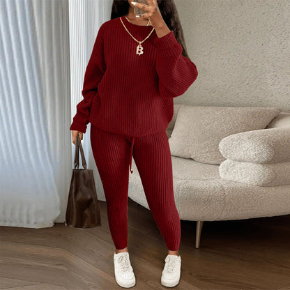 European and American Amazon hot sale fashion casual knitted suit trousers suit foreign trade Women's wool suit