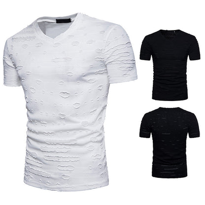 Summer New American Style Casual Dressed Rough Short-sleeved T-shirt Men's Fashionable V-neck Stretch Sports Fitness T-shirt